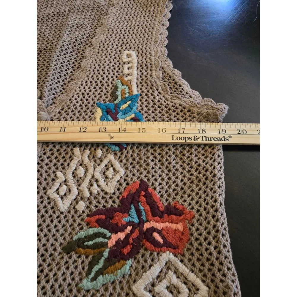 Women's Vintage Crochet Embroidered Vest M Beige Multicolor Retro Boho Festival
